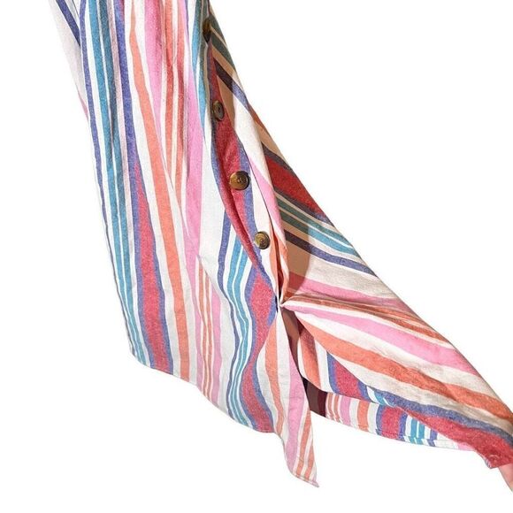 Robert Louis Womens Midi Dress Sleeveless Stripes Multicolor Side Buttons Medium - Picture 4 of 5
